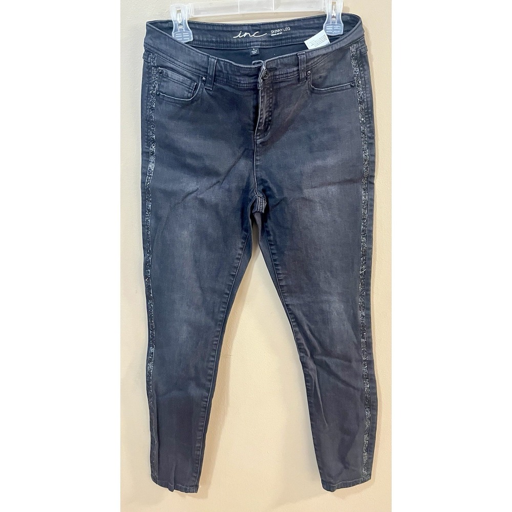 INC International Concepts Women's Size 8 W31 x L28 Dark Wash Skinny Sequin Side